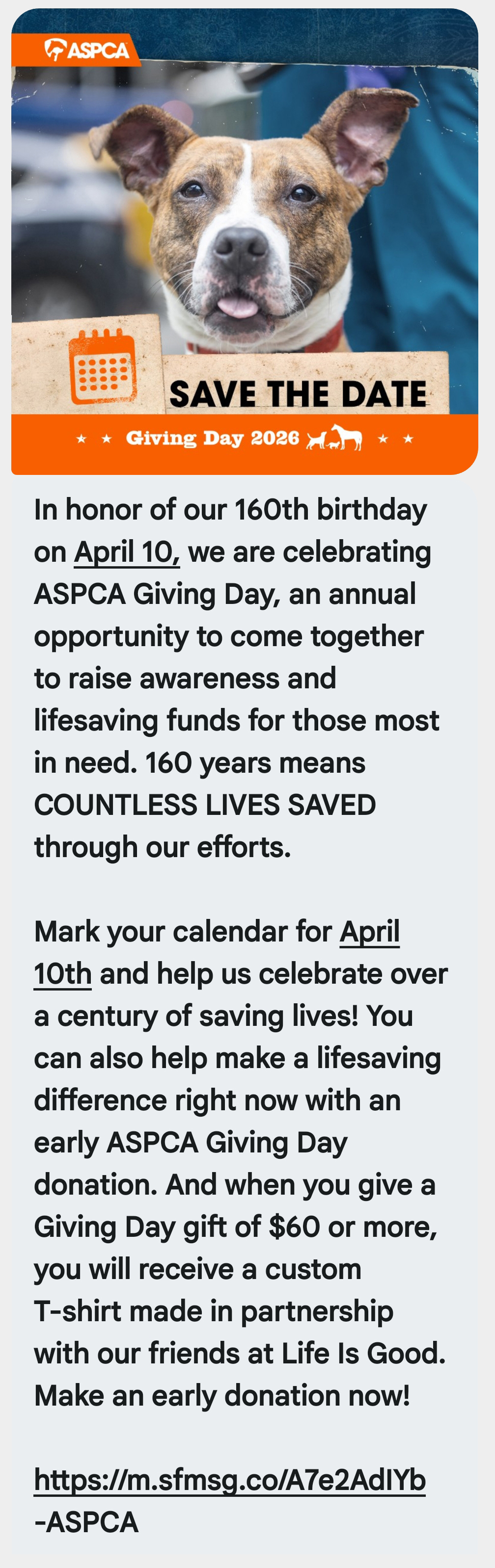screenshot of Giving Day SMS