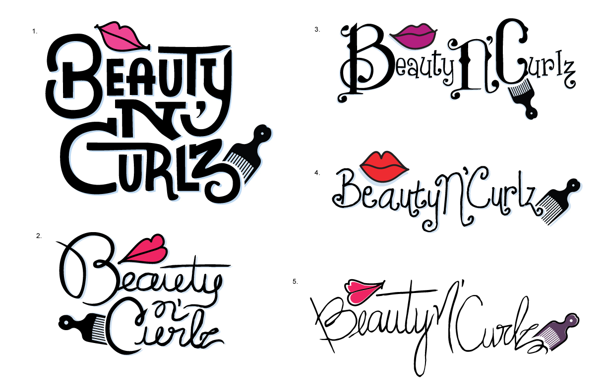 Beauty N'Curlz logo comps