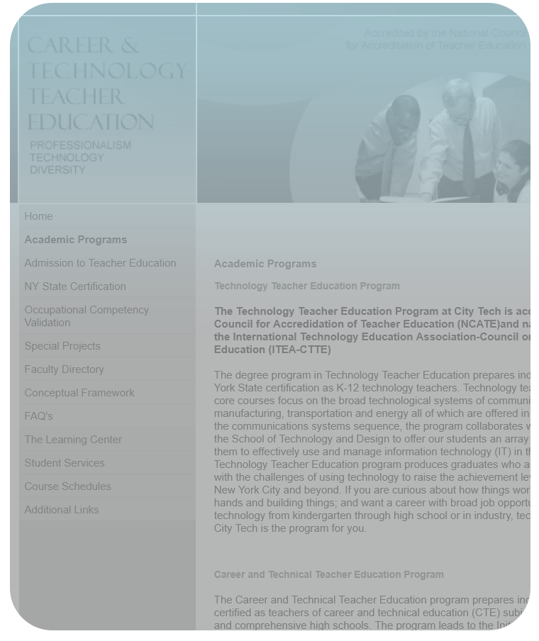 NYCCT Career and Technology Teacher Education website thumbnail