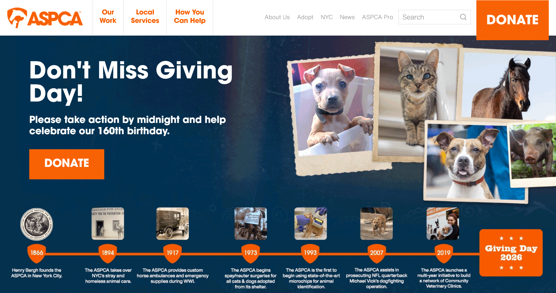 screenshot of Giving Day timeline homepage banner