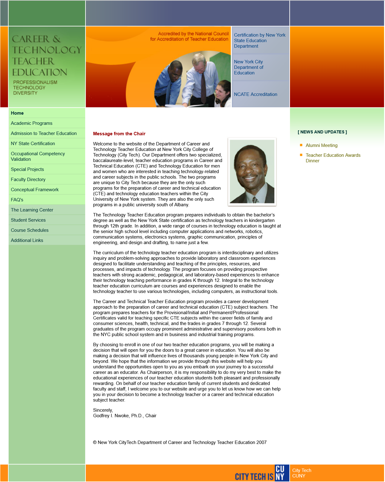 screenshot of Department of Career and Technology Teacher Education website