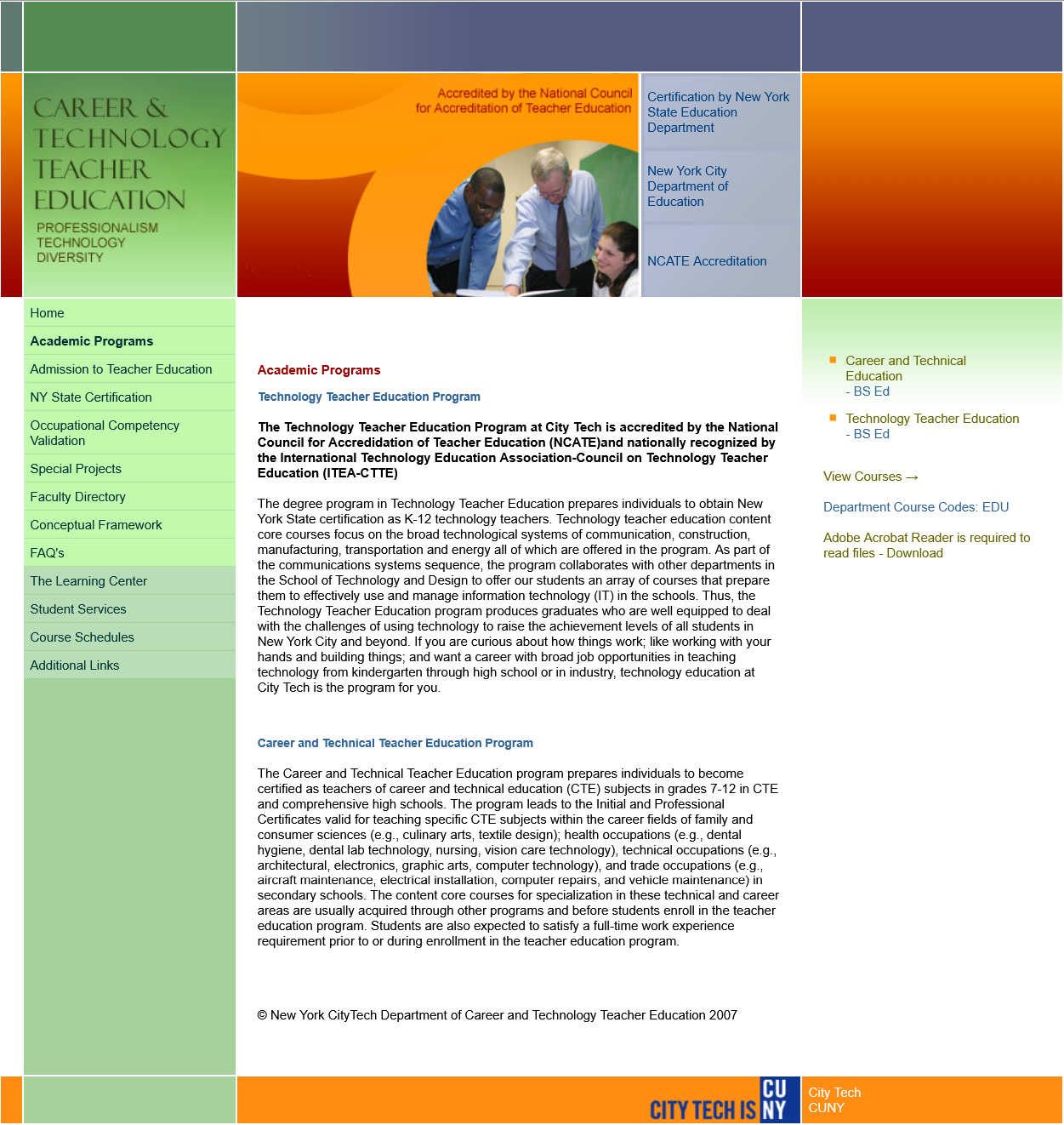 screenshot of Department of Career and Technology Teacher Education website