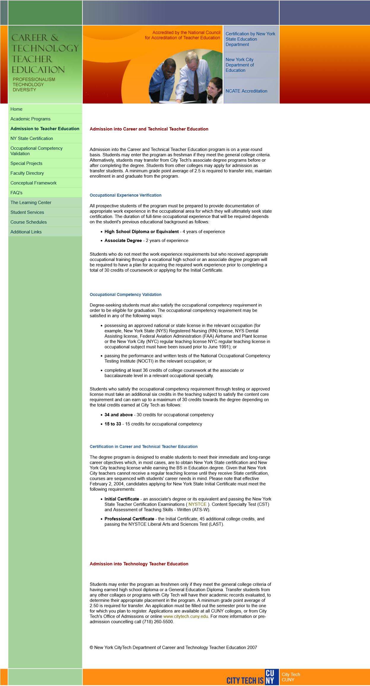 screenshot of Department of Career and Technology Teacher Education website