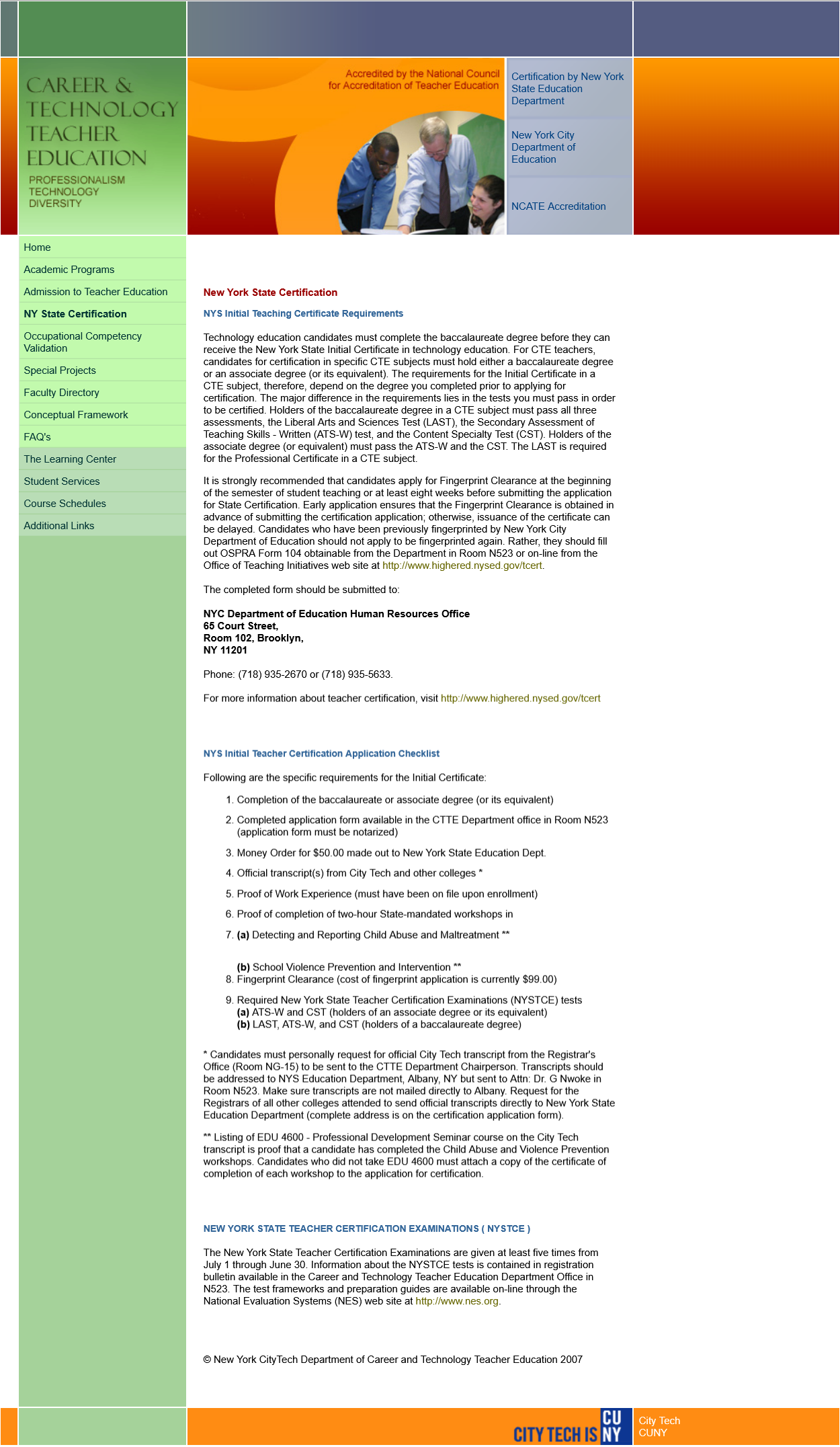screenshot of Department of Career and Technology Teacher Education website