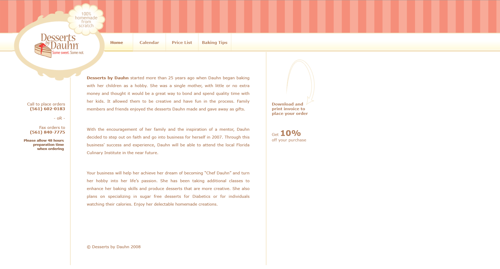 screenshot of Desserts by Dauhn website