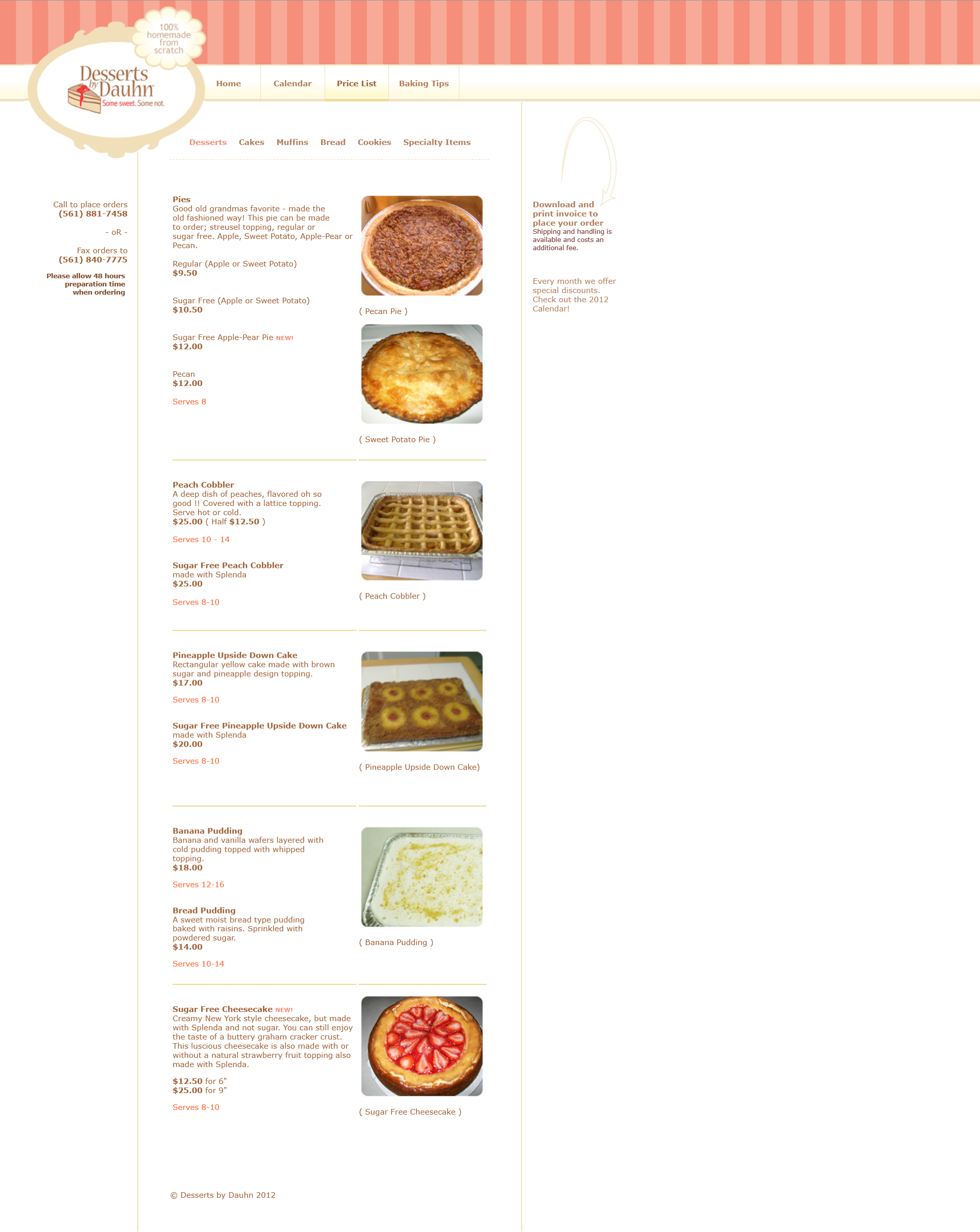 screenshot of Desserts by Dauhn website